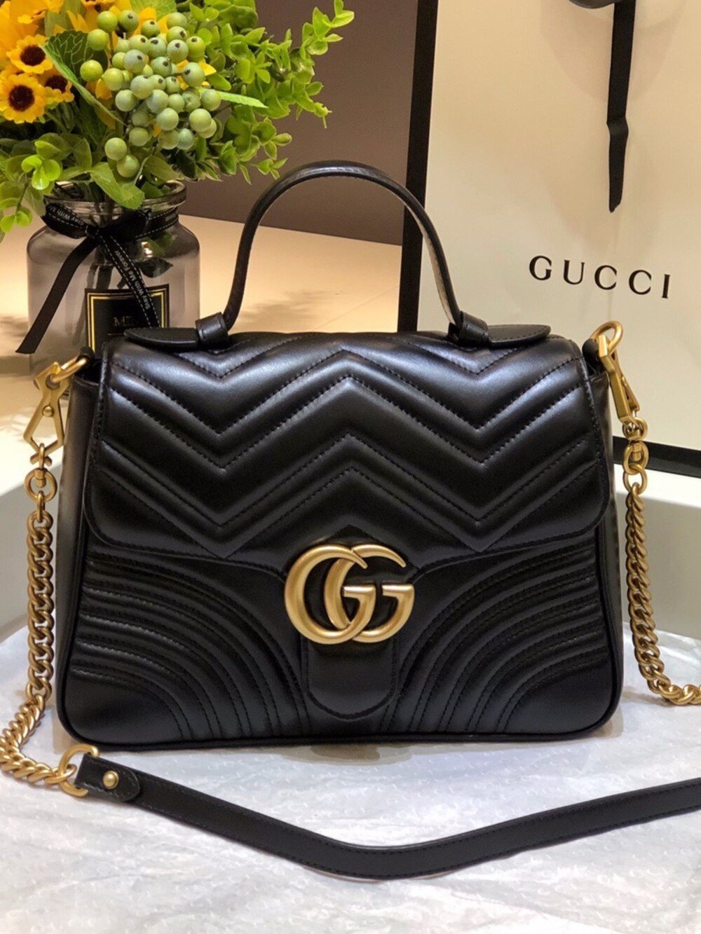Gucci GG Marmont Medium Matelassé Top Handle Bag